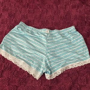 Women's Blue Striped Sleep Shorts with Lace Trim
